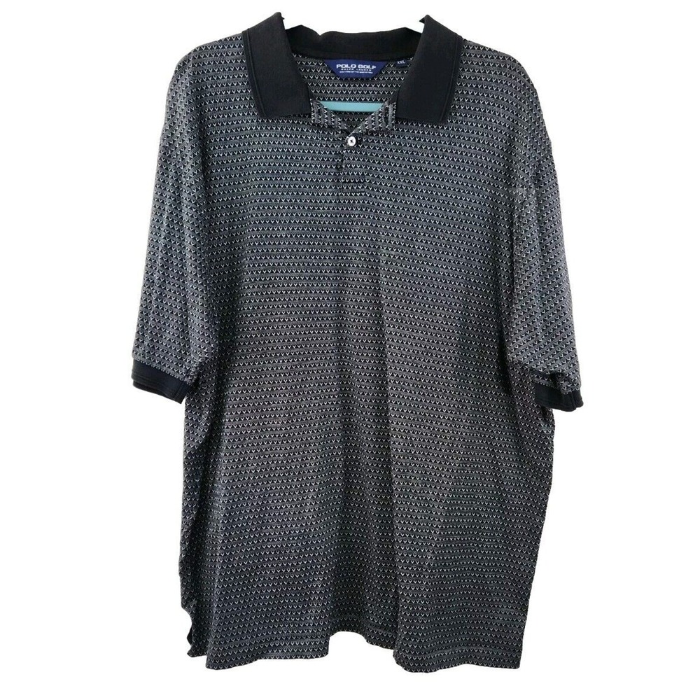 Ralph Lauren Polo Golf Shirt‎ XXL Men Black Geometric Pima Cotton Preppy Classic